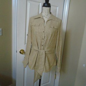 Jones New York Signature 100% linen shirt blouse tan color size Medium